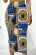 Blue Casual Street Figure Print Letters Patchwork Contrast Regular High Waist Full Print Bottoms