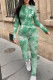 Green Casual Print Patchwork Zipper O Neck Skinny Jumpsuits