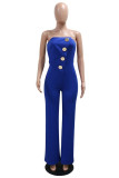 Green Casual Solid Color Backless Strapless Bodycon Jumpsuits