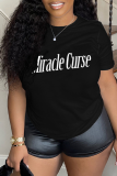 Black Casual Street Cartoon Print Letters O Neck T-Shirts