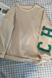 Burgundy Casual Letters Patchwork O Neck Tops