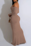 Burgundy Sexy Solid Color Off Shoulder One Step Skirt Dresses