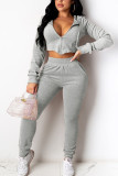 Black Fashion Casual Adult Flocking Solid Draw String Hooded Collar Long Sleeve Regular Sleeve Short Two Pieces