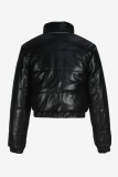 Black Casual Solid Color Zipper Mandarin Collar Outerwear