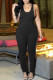 Black Fashion Casual Solid Fold U Neck Regular Jumpsuits