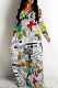 White Casual Street Plaid Letter Print Flowers Pocket Contrast V Neck Printed Dresses
