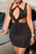 Black Sexy Solid Hollowed Out Halter Pencil Skirt Dresses