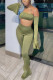 Green Casual Solid Bandage Backless Strapless Long Sleeve Two Pieces