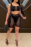 Orange Sexy Solid Mesh Square Collar Sleeveless Two Pieces