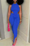 Red Fashion Casual Solid Vests Asymmetrical Half A Turtleneck Sleeveless Two Pieces