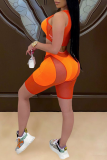 Orange Sexy Solid Mesh Square Collar Sleeveless Two Pieces