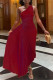 Burgundy Casual Solid Color Hollow Out Backless Ruched Oblique Collar Long Dresses