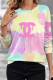 Pink Casual Street Letter Print Gradient Contrast O Neck Tops