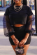 Black Sexy Solid Mesh Long Sleeve Two Pieces