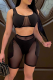 Black Sexy Solid Mesh Square Collar Sleeveless Two Pieces