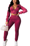 Black Fashion Casual Adult Flocking Solid Draw String Hooded Collar Long Sleeve Regular Sleeve Short Two Pieces