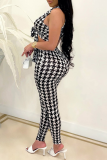 Red Sexy Plaid Patchwork V Neck Sleeveless Two Pieces