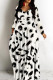 Cream White Casual Print Basic V Neck Long Dresses