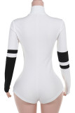 White Sexy Stripe Patchwork Zipper Zipper Collar Skinny Rompers