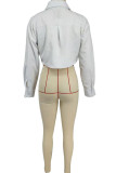 Red Casual Solid Color Pocket Buttons Shirt Collar Tops