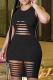Black Sexy Solid Hollowed Out U Neck Pencil Skirt Dresses