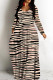 Stripe Casual Print Basic V Neck Long Dresses