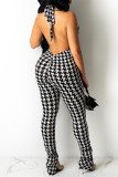 Black Fashion Sexy Print Backless Halter Regular Jumpsuits