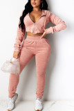 Black Fashion Casual Adult Flocking Solid Draw String Hooded Collar Long Sleeve Regular Sleeve Short Two Pieces