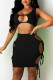 Black Fashion Sexy Solid Hollowed Out Strap Design U Neck Sleeveless Two Pieces
