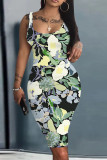 Light Blue Casual Floral Print Basic U Neck Vest Dresses
