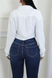 Red Casual Solid Color Pocket Buttons Shirt Collar Tops