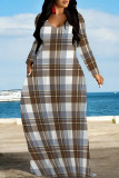 Gradient Color Casual Street Plaid Letter Print Flowers Pocket Contrast V Neck Printed Dresses