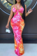 Rose Red Sexy Patchwork Hollowed Out Patchwork Halter Sleeveless Two Pieces