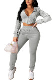 Black Fashion Casual Adult Flocking Solid Draw String Hooded Collar Long Sleeve Regular Sleeve Short Two Pieces