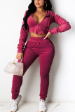 Black Fashion Casual Adult Flocking Solid Draw String Hooded Collar Long Sleeve Regular Sleeve Short Two Pieces