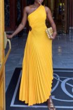 Red Casual Solid Color Hollow Out Backless Ruched Oblique Collar Long Dresses