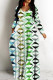 Green Casual Print Basic V Neck Long Dresses