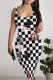Black And White Sexy Plaid Animal Print Letters Contrast U Neck Printed Dresses