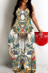 White Casual Print Backless Spaghetti Strap Long Dresses