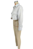 Red Casual Solid Color Pocket Buttons Shirt Collar Tops