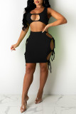 Orange Fashion Sexy Solid Hollowed Out Strap Design U Neck Sleeveless Two Pieces