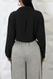 Red Casual Solid Color Pocket Buttons Shirt Collar Tops