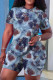 Blue Casual Print Basic O Neck Short Sleeve Two Pieces