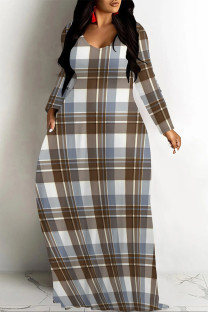 Stripe Casual Street Plaid Letter Print Flowers Pocket Contrast V Neck Printed Dresses