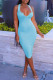 Blue Sexy Solid Patchwork Spaghetti Strap Wrapped Skirt Dresses