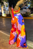 Multi-color Sexy Print Patchwork Off the Shoulder Sleeveless Two Pieces