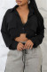 Black Casual Solid Color Pocket Buttons Shirt Collar Tops