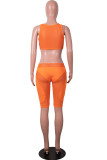 Orange Sexy Solid Mesh Square Collar Sleeveless Two Pieces