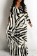 Apricot Casual Print Basic V Neck Long Dresses