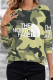 Camouflage Casual Street Camouflage Print Letters Contrast O Neck Tops